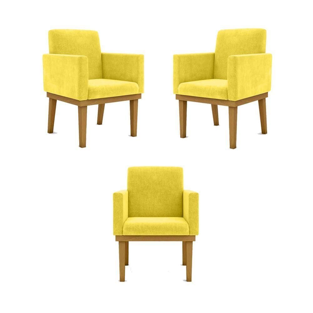 Kit 03 Poltronas Base Reforçada - Sala Quarto Escritorio Cor:amarelo