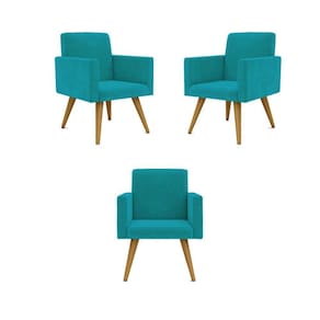 Kit 03 Poltronas Decorativa Sala Balaqui Decor Azul-turquesa