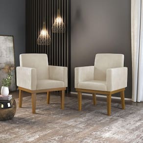 Kit 2 Poltronas Decorativas Cadeira Reforçada Recepção Bege Cor:bege