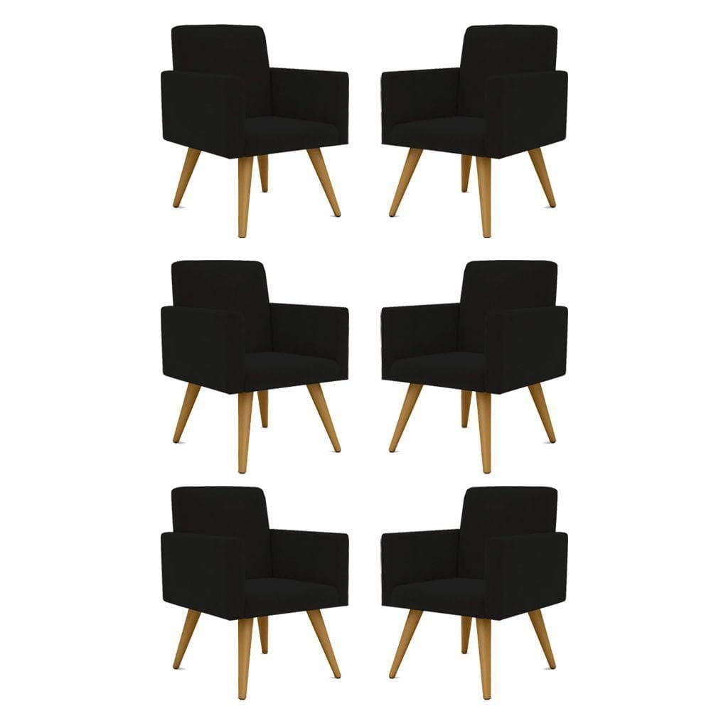 Kit 6 Poltronas + Namoradeira Poltrona Decorativa Preto