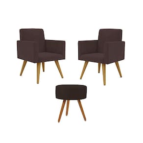 Kit 02 Poltronas Decorativas + Puff Decorativo Redondo Sala Cor:marrom