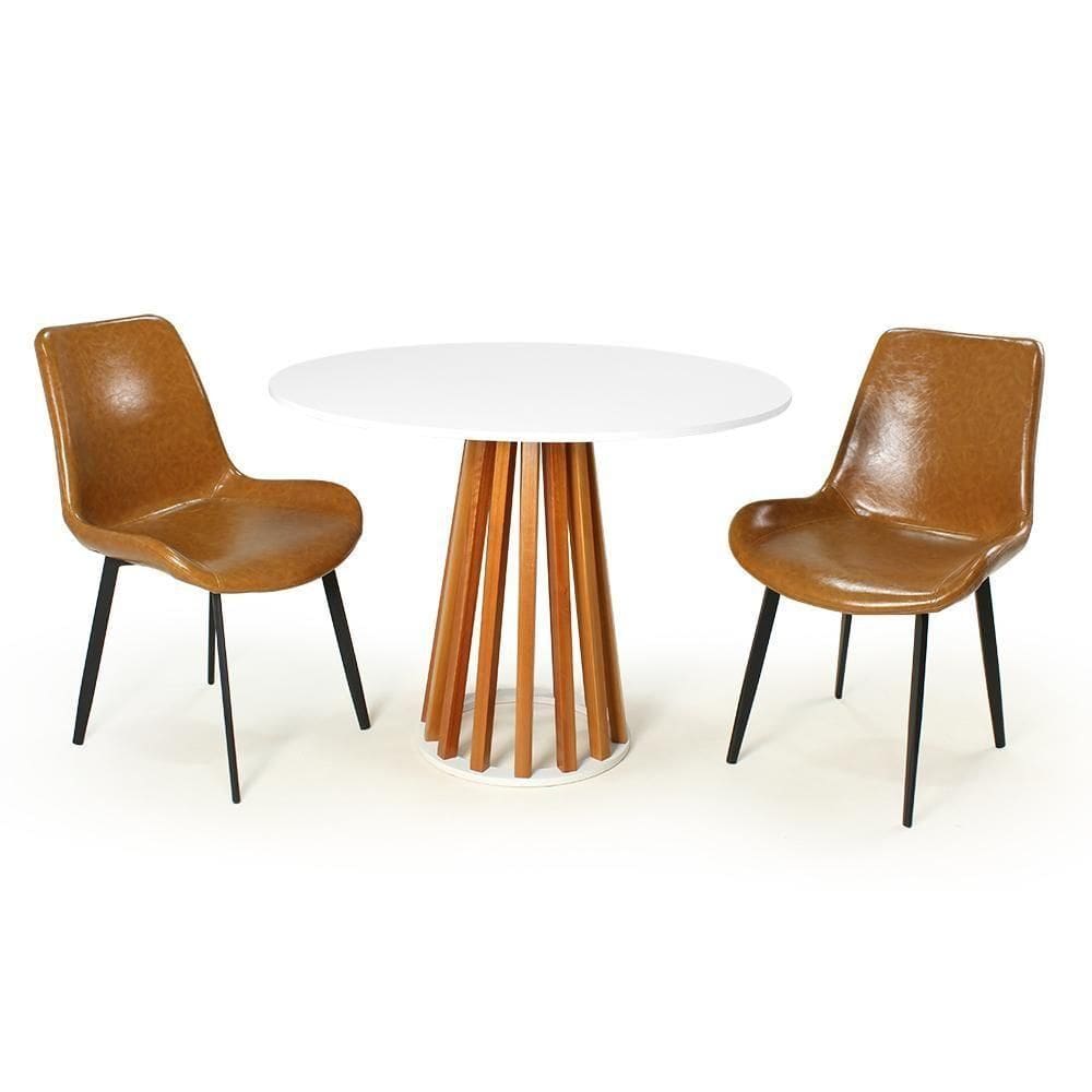 Mesa De Jantar Redonda Talia Branca 100cm 2 Cadeiras s Chicago Marrom