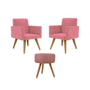 Kit 02 Poltronas Decorativas + Puff Decorativo Redondo Sala Cor:rosa