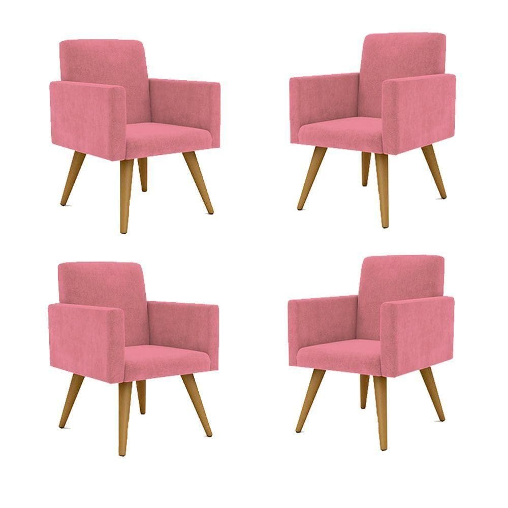 Kit 04 Poltronas Decorativa Recepção Balaqui Decor Rosa