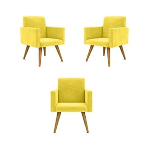 Kit 03 Poltronas Nina Decorativa Para Recepção Balaqui Decor Cor:amarelo