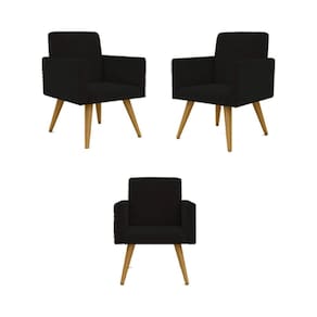 Kit 03 Poltronas Nina Decorativa Para Recepção Cor Preto Cor:preto