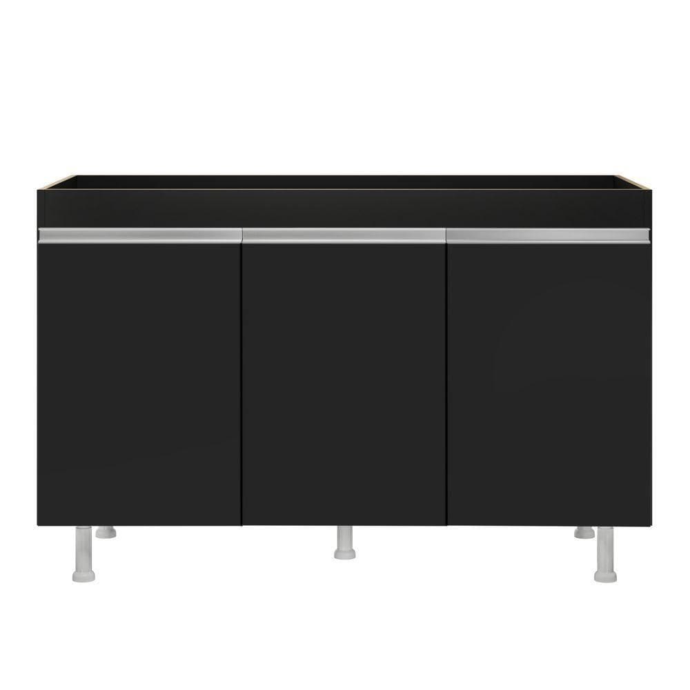 Balcão Buffet Gabinete De Cozinha Lux 119cm 100% Mdf Sem Tampo 03 Portas Preto - Desk Design