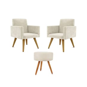 Kit 02 Poltronas Decorativas + Puff Decorativo Redondo Sala Cor:bege