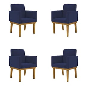 Kit 04 Poltronas Decorativa Reforçada Mesa Cozinha Cor:azul Marinho