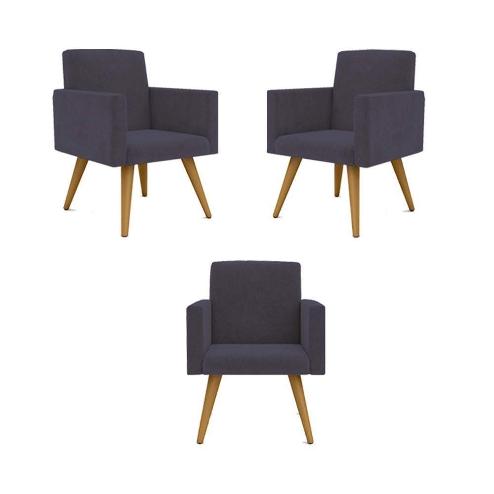 Kit 03 Poltronas Decorativa Sala Balaqui Decor Cor:cinza