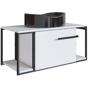 Gabinete Susp E Cuba Marmore Sintetico P1019x941012 Branco Preto Pp Branco Preto