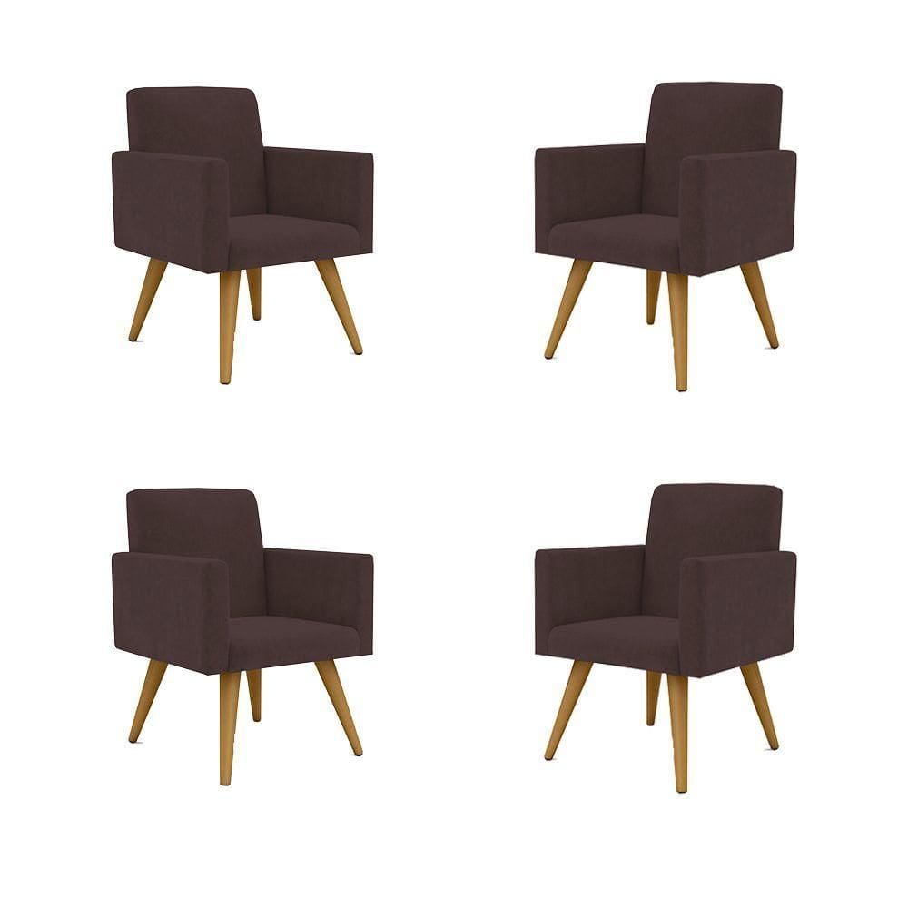 Kit 04 Poltronas Decorativa Recepção Balaqui Decor Cor:marrom