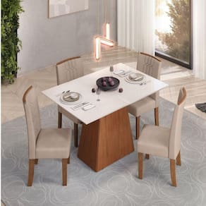 Conjunto De Mesa Dulce Dj 1,20x0,90 Com 4 Cadeiras Zoe Freijo/off White/ Bege