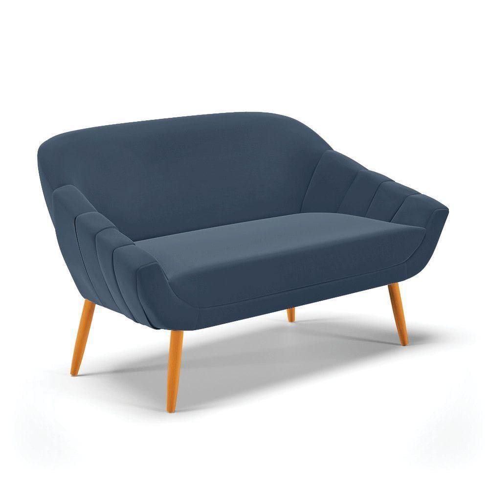 Namoradeira 02 Lugares Giovana Suede Pés Palito Castanho - D`rossi Azul Marinho