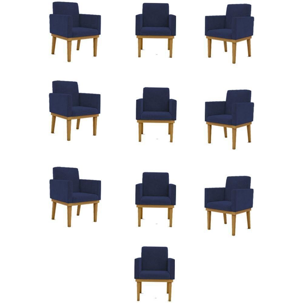 Kit 10 Poltronas Decorativa Reforçada Teciso Suede Cor:azul-marinho