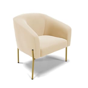 Poltrona Pé De Ferro Dourado Sala De Estar Stella Suede Bege D03 - D`rossi