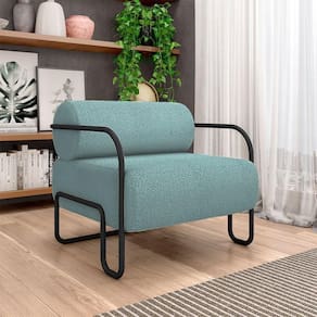 Poltrona Decorativa Sala De Estar Polatsk Base Industrial De Ferro Bouclê Azul G33