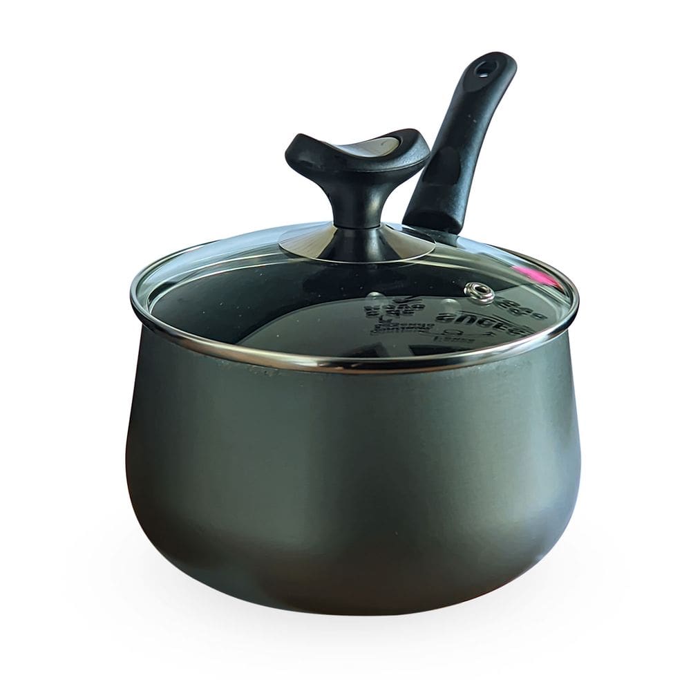 Panela Linha Diamante 16CM Grafite Antiaderente 2L Com Tampa de Vidro e Alça Dona Chefa