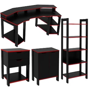 Conjunto Gamer Completo 4 Peças Me41x63x64x66x67 Preto Vermelho Tecno Mobili Preto Vermelho