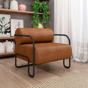 Poltrona Decorativa Sala De Estar Polatsk Base Industrial De Ferro Pu Caramelo G33