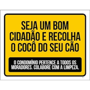 Placa Ps Recolha Fezes Cão Condomínios Cachorro 36X46