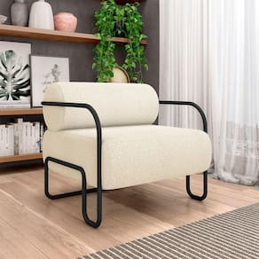 Poltrona Decorativa Sala De Estar Polatsk Base Industrial De Ferro Bouclê Off White G33