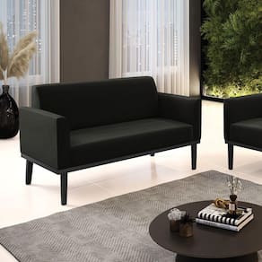 Poltrona Namoradeira Decorativa Pés Fixo Em Madeira Preto Suede Preto