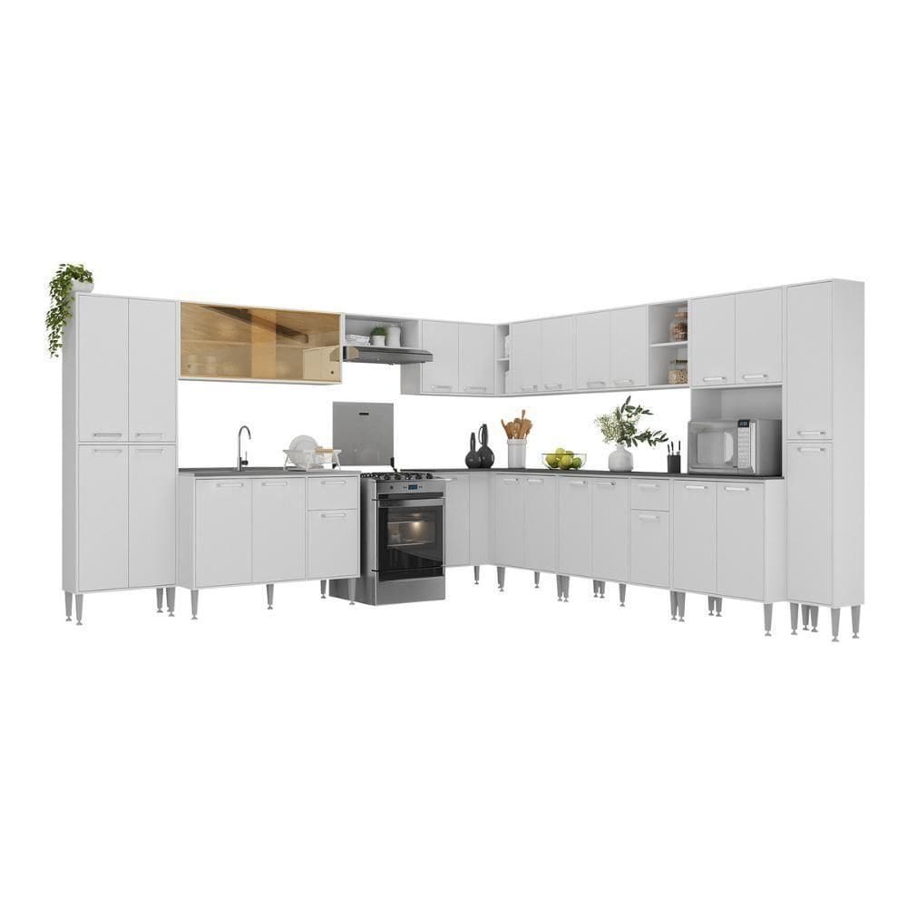 Armário De Cozinha Modulada 12 Pçs Com Balcão De Pia Siena Multimóveis Mp2240 Branco Branco