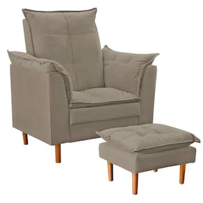 Poltrona De Amamentação Com Puff Quarto De Bebê Bia Suede Cor:bege Escuro