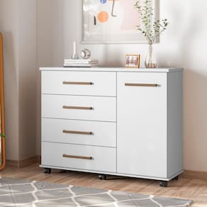 Cômoda 4 Gavetas 1 Porta Flora Branco Demóbile Branco