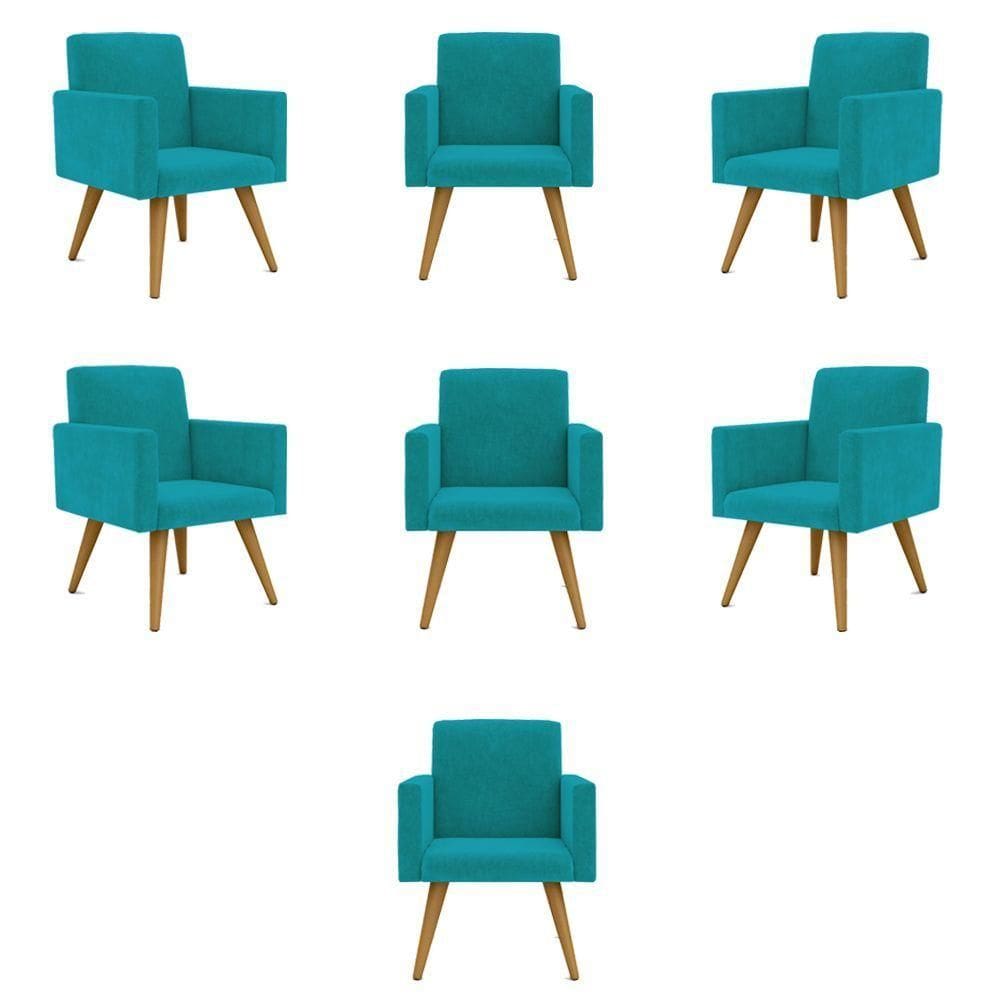 Kit 07 Poltronas Nina Decorativa Para Recepção Balaqui Decor Cor:azul Turquesa