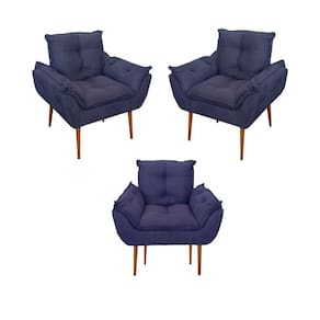 Kit 03 Poltronas Opala Confortável Sala, Quarto Cor:azul Marinho