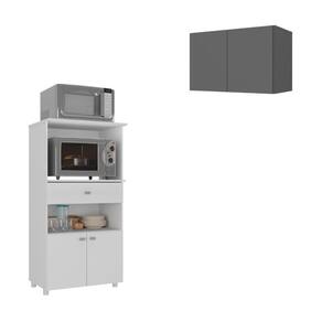 Kit Armário De Cozinha 2 Portas Com Balcão Multiuso Multimóveis Mp2238 Branco-grafite Branco-grafite