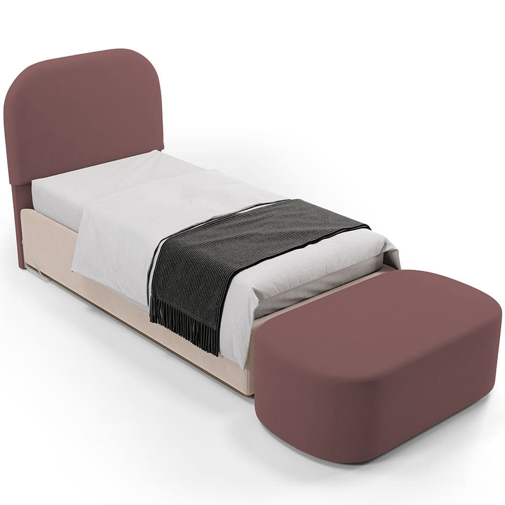 Cabeceira Cama Box 100cm Lanna com Puff Recamier Doha W01 Suede Rosê - Lyam Decor