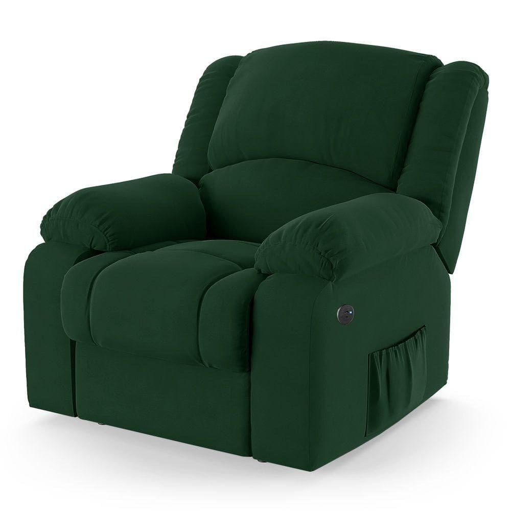 Poltrona Do Papai Reclinável Melim Controle Power Elétrico Usb Veludo Verde Fh1 - D`rossi