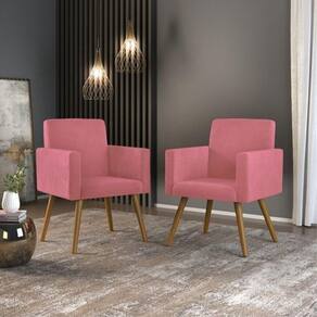 Kit 02 Cadeiras Poltronas Decorativa Sala Cor Rosa