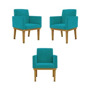 Kit 03 Poltronas Base Reforçada - Sala Quarto Escritorio Cor:azul - Turquesa