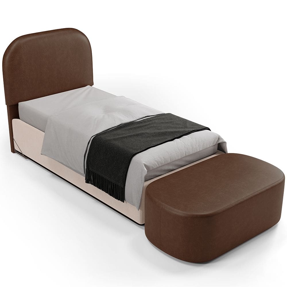 Cabeceira Cama Box 100cm Lanna com Puff Recamier Doha W01 Couríssimo Marrom - Lyam Decor