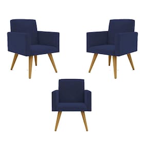 Kit 03 Poltronas Nina Decorativa Recepção Cor Azul Marinho Cor:azul-marinho