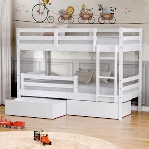 Beliche Infantil Eco Com 02 Gavetas E Grade De Proteção Madeira Maciça Branco Mobilistore