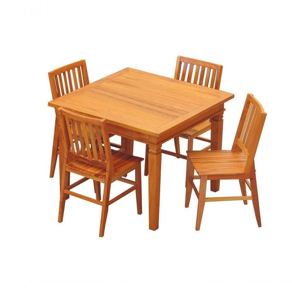 Conjunto Mesa De Jantar 1 X 1 M 4 Cadeiras Madri Madeira Maciça Natural