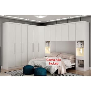 Quarto Casal Modulado Rizon 7 Peças (1 Armário Ponte Closet Guarda Roupas Complementos) Qc211 Branco