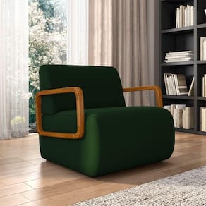 Poltrona Decorativa Sala De Estar Odessa Braços Em Madeira Veludo Verde G33