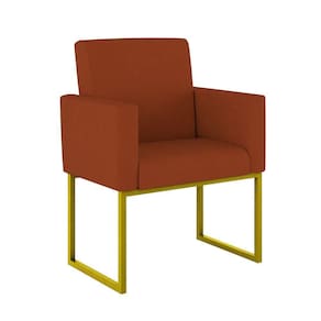 Cadeira Poltrona Decorativa Base De Ferro Reforçada Dourado Cor:terracota