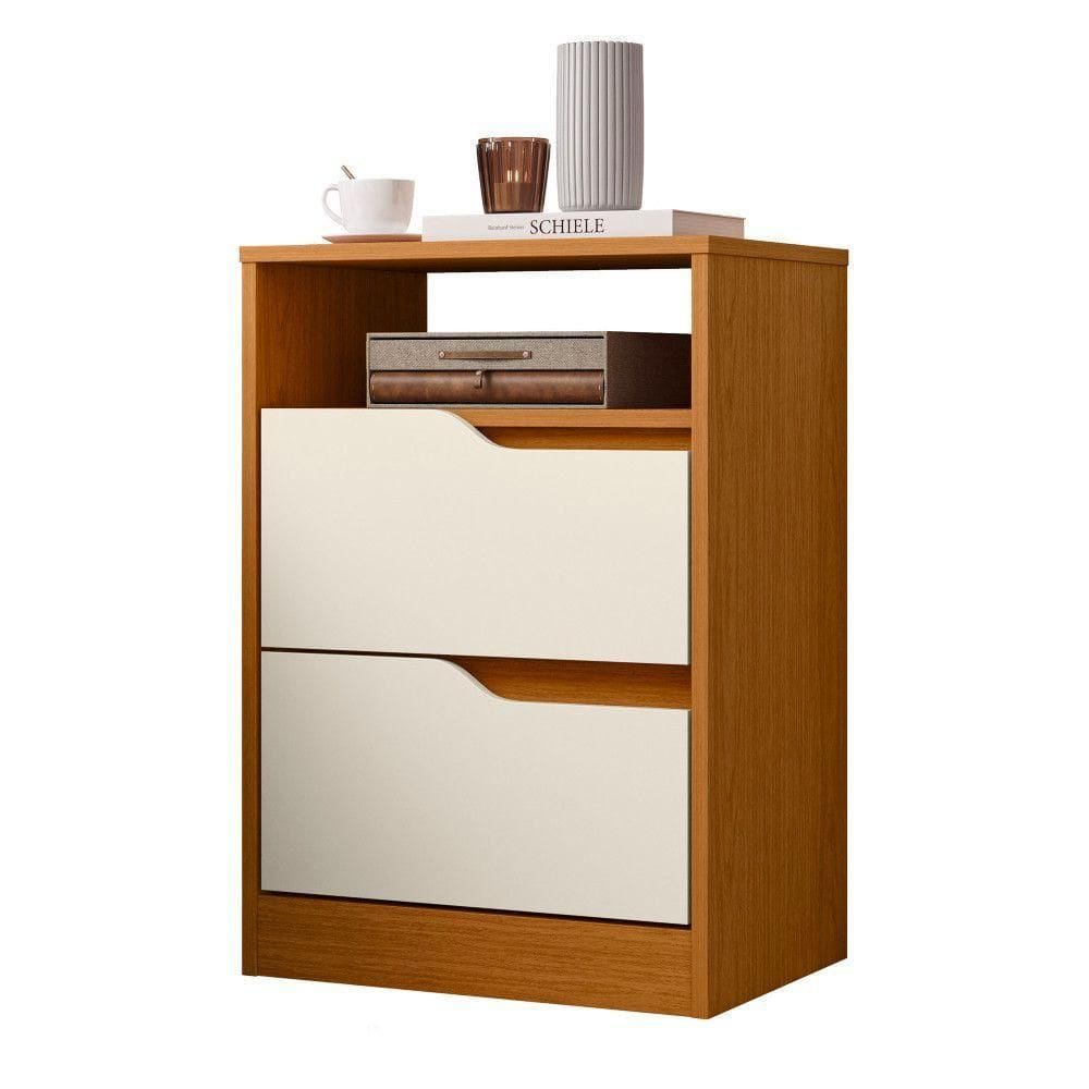 Mesa De Cabeceira Sole 2 Gavetas Cinamomo/off White