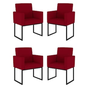 Kit 04 Cadeiras Poltrona Decorativa Para Sala Quarto Preto Cor: Vermelho