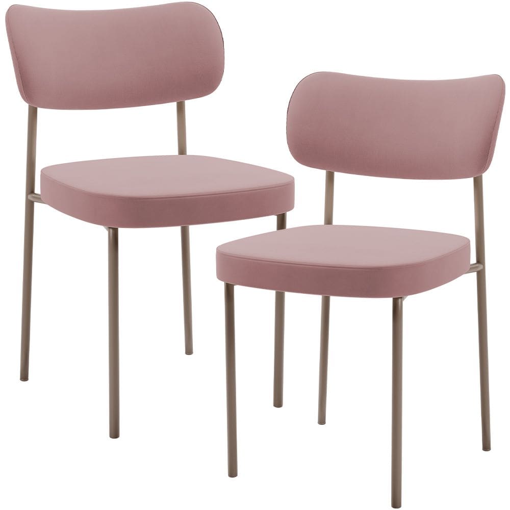 Kit 02 Cadeiras Para Sala De Jantar Melina Base Arena L02 Suede Rosê - Lyam Decor