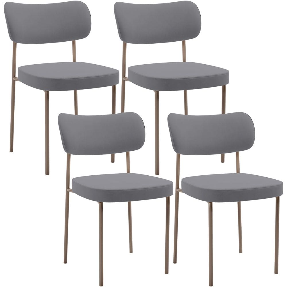 Kit 04 Cadeiras Decorativa Estofada Para Sala de Jantar Melina Base Arena L02 Suede Cinza - Lyam Decor