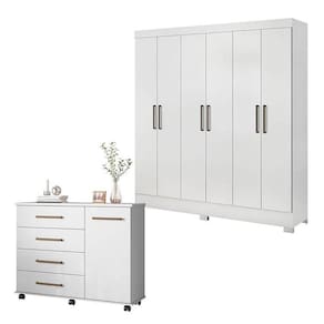 Cômoda Flora E Guarda Roupa Casal Prático Branco - Demóbile