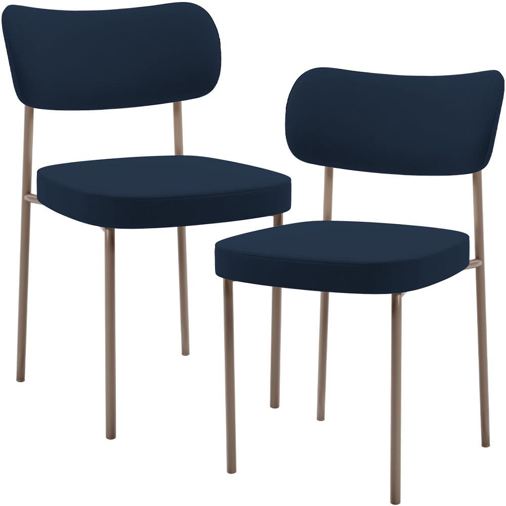 Kit 02 Cadeiras Para Sala De Jantar Melina Base Arena L02 Suede Azul Marinho - Lyam Decor